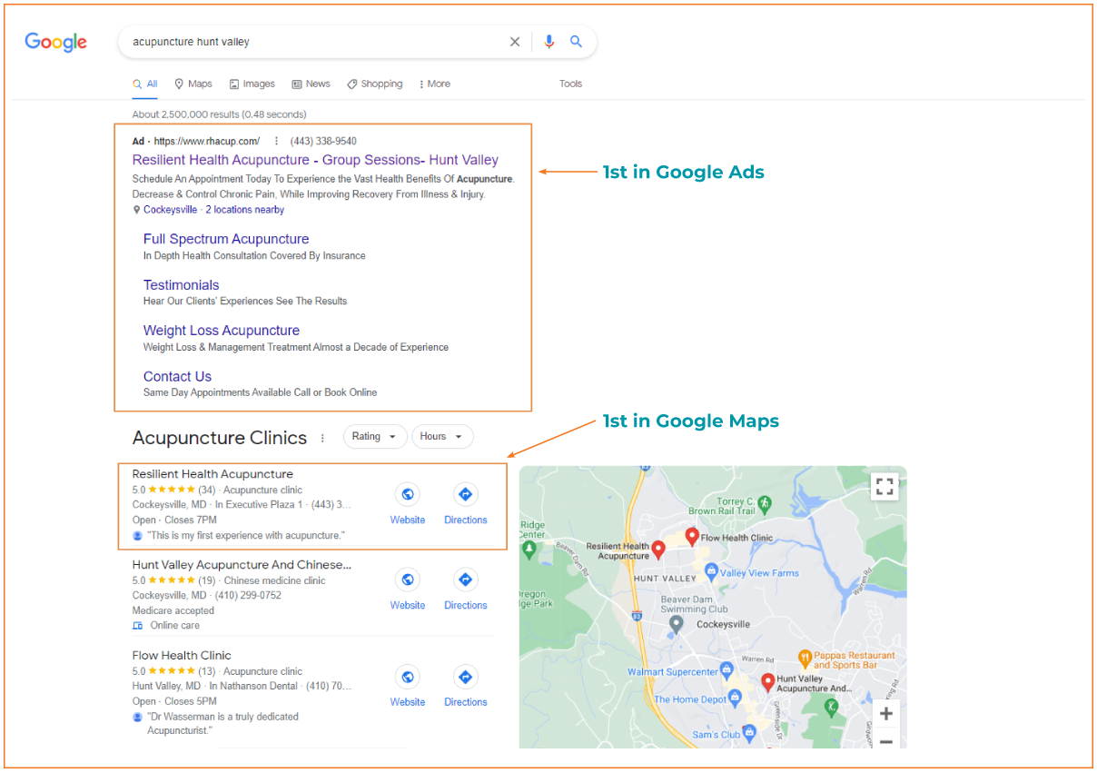 Resilient Health acupuncture Google results